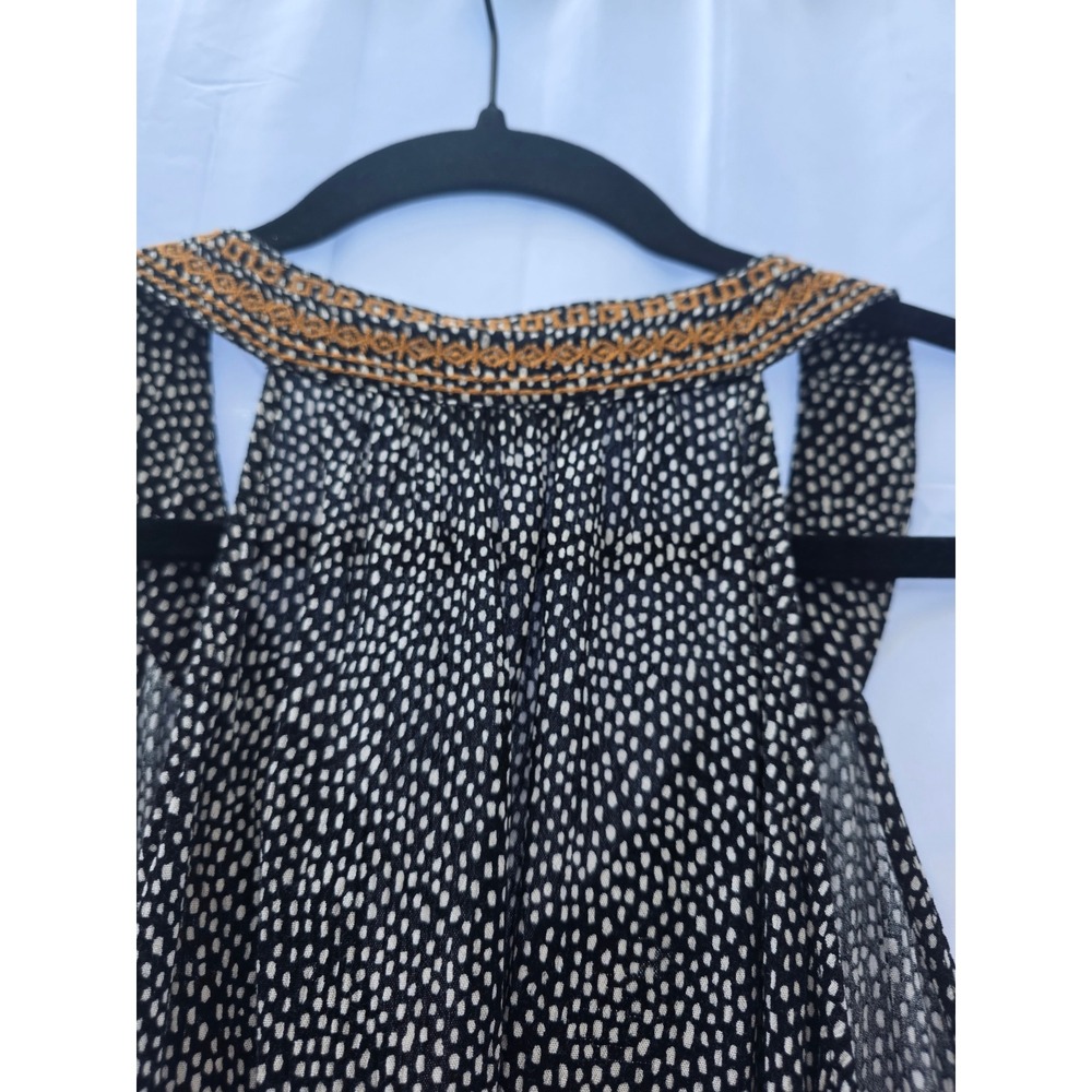 THML Womens XS Embroidered Tassel Tie Tank Top Black Orange Boho Rayon NT043 - Picture 6 of 9